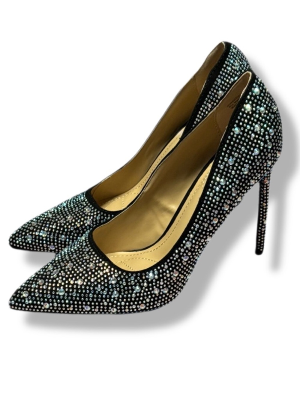 Rouge Helium Black Stiletto Heels with Rhinestones